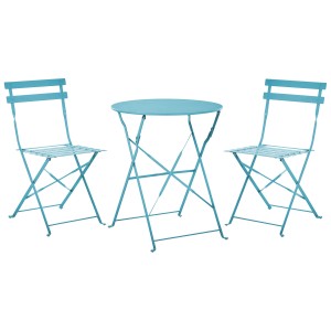 Set bistro Fiori in metallo blu mare per balcone/terrazzo: tavolo e due sedie.