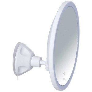 Miroir cosmétique à LED Wenko Isola, blanc, avec grossissement 5x et fixation par ventouse.