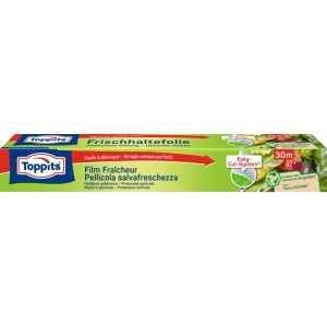 Pellicola salvafreschezza Toppits 30m in confezione verde con Easy-Cut-System per alimenti.