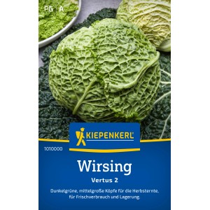 Kiepenkerl Chou de Milan Vertus 2 : Chou de Milan vert foncé, finement frisé, graines potagères pour le jardin.