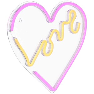 Globo LED lampe déco cœur : Applique en forme de cœur avec inscription 'Love', rose et jaune.