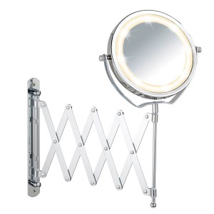 Miroir mural extensible Wenko Brolo LED chromé avec grossissement 3x.