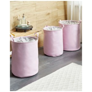 Set cesti portaoggetti Beliani Archa, 3 cesti in cotone rosa con manici e coulisse.
