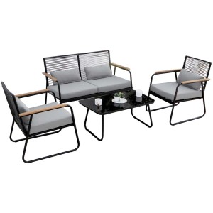 Set lounge Acamp Paxos 4 pezzi con divano, poltrone e tavolo con piano in vetro.