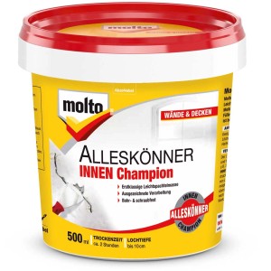 Eimer Molto Alleskönner Champion Leichtspachtelmasse, weiß, 500ml für Wand- und Deckenreparaturen.