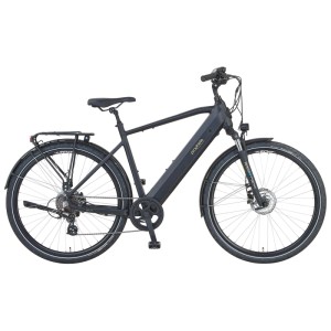 VTT électrique de trekking Prophete Entdecker 2.0, homme, 28 pouces, noir mat, avec porte-bagages et freins à disque.