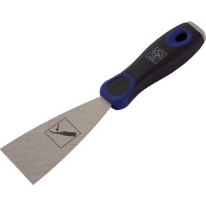 Spatule à enduire LUX Flexible, 5 cm, avec manche bleu et noir. Idéale pour appliquer du mastic.