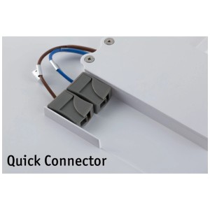 Gros plan des connecteurs rapides sur le panneau LED Paulmann Atria, lampe LED ronde.