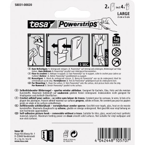 Tesa Powerstrips chiodo per quadri, 2 pezzi, con 4 Powerstrips Large per appendere quadri fino a 1 kg.