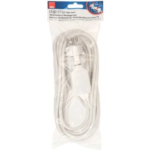 Rallonge TD Max Hauri ClipClap, 5m, blanc. Câble de rallonge avec fiche plate rotative dans un sac transparent.