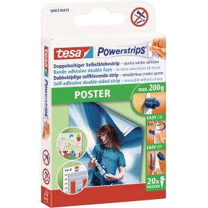 Tesa Powerstrips Poster, 20 Stück, zum spurlosen Befestigen von Postern und leichten Objekten.