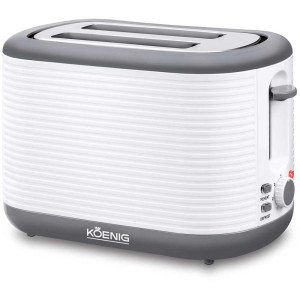 Koenig Toaster Stripes in Weiß mit Rillenstruktur und grauem Rand. Kompakter Küchen-Toaster.
