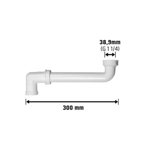 Siphon de lavabo gain de place blanc, 38,9 mm (G 1 1/4), longueur 30 cm, pour une installation peu encombrante.