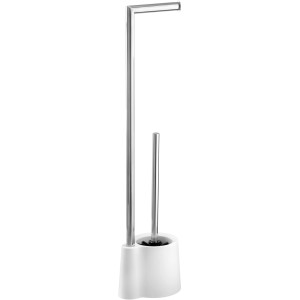 Wenko Set WC sur pied Avola Blanc : brosse WC et porte-papier toilette en acier inoxydable et plastique.