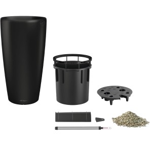 Lechuza Rondo Premium 32, colonne à plantes noire avec accessoires et système d'arrosage.