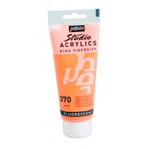 Tube de peinture acrylique orange fluorescent Pébéo Studio Acrylics, 100ml.