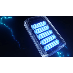 Batteria Litheli U20 Ultra 20V 4.0Ah con luce blu, adatta per utensili e come power bank.