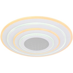 Weiße LED-Deckenleuchte, 50 cm Durchmesser, dimmbar mit Farbwechsel und Fernbedienung.