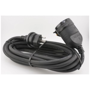 Rallonge noire de 5 m, 3 pôles, IP55, pour usage extérieur.
