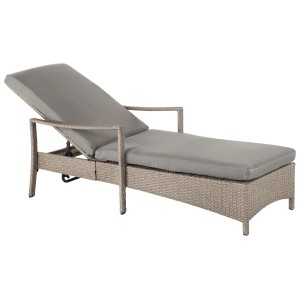 Lettino prendisole da giardino Beliani Vasto in rattan grigio con cuscini. Sdraio regolabile.