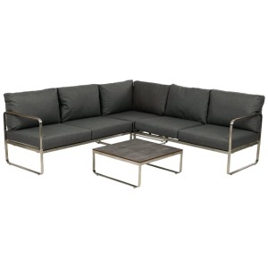 Greemotion Lounge-Set Boston, 4-teilig, Edelstahl/Grau-Silber, mit Tisch und Polstern.
