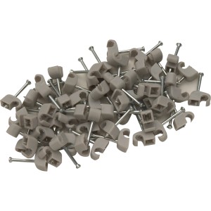 60 colliers à clou gris (Ø 4-7 mm) avec clous pour fixation de câbles.
