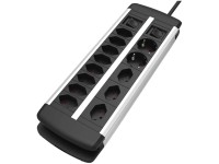 Steckdosenleiste Aluminium T13 / Schuko Silber-Schwarz Kabellänge 3 m