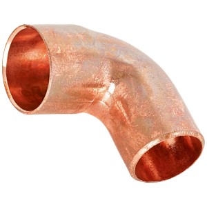 Raccordo a gomito in rame Ø 18 mm, curva a 90 gradi per installazioni di tubi in rame.