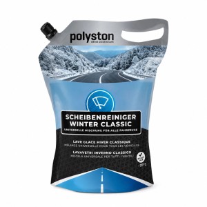 Polyston Lavavetri Inverno Classic 3l in busta blu. Antigelo fino a -20 °C per visibilità e cura auto.