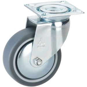 Roue pivotante Doerner + Helmer, acier galvanisé, Ø 10cm, avec roue grise. Pour meubles et équipements.