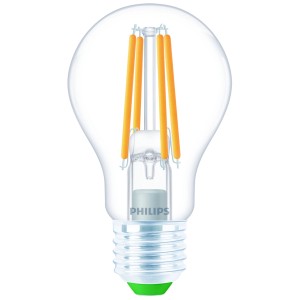 Dimmbare Philips LED-Glühbirne E27, klar, 60W, 2700K, ultraeffizient und energiesparend.