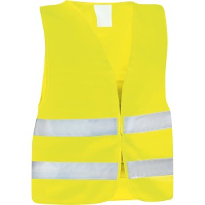 Gilet di sicurezza giallo universale taglia XL con due strisce riflettenti per una migliore visibilità.