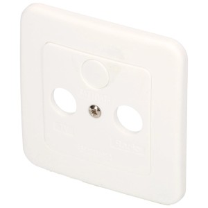 Cadre de recouvrement et insert Schwaiger blancs pour prise d'antenne.