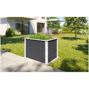 Letto rialzato modulare Weka Element in legno antracite con protezione per roditori in giardino.