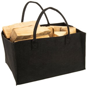 Sac en feutre pliable noir Valo rempli de bûches. Idéal pour le bois de chauffage.