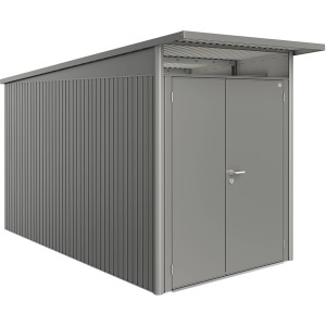Abri de jardin en métal Biohort AvantGarde A4 gris quartz métallisé avec double porte.