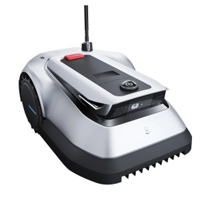 Robot tondeuse Ecovacs GOAT G1-2000 avec garage, argent/noir. Entretien intelligent de la pelouse jusqu'à 2 000 m².
