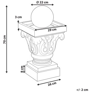 Schizzo della fontana da giardino Beliani Velino, beige, con dimensioni. Decorazione da giardino con LED.