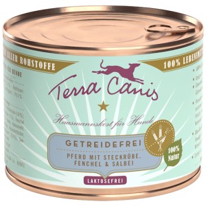 Terra Canis alimento umido per cani cavallo, senza cereali, lattina da 200g.