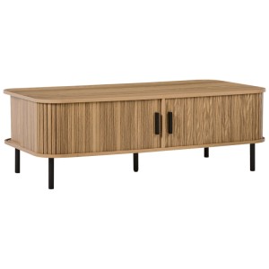 Table basse marron Beliani Bradley avec portes coulissantes, MDF et pieds en métal.