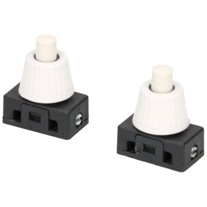 Deux interrupteurs à bouton-poussoir blancs pour installation de lampes.