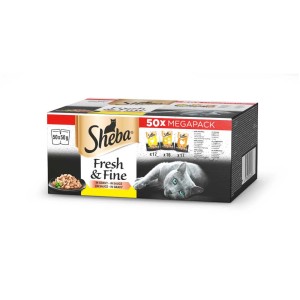 Sheba Fresh & Fine Katzen-Nassfutter Geflügel-Variation, 50 x 50g Beutel im Karton.