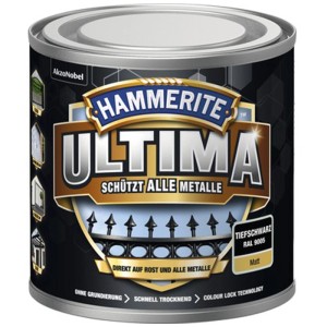 Dose Hammerite Metall-Schutzlack Ultima, Tiefschwarz matt, 250ml. Metalllack für Rostschutz.