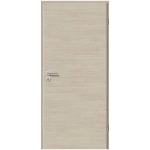 Porta interna DIN sinistra, CPL rovere platino con bordo squadrato e maniglia.