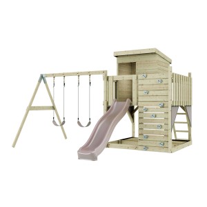 PolarPlay Torre gioco Björn con altalena e scivolo, in legno, rosa antico.