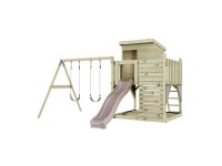 PolarPlay Spielturm Björn Doppelschaukel Kletterwand Rutsche Altrosa