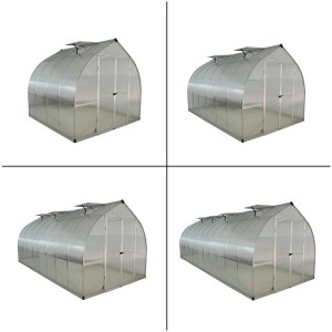 Serre Bella Argent, 219x244x244 cm, avec double porte et cadre en aluminium.
