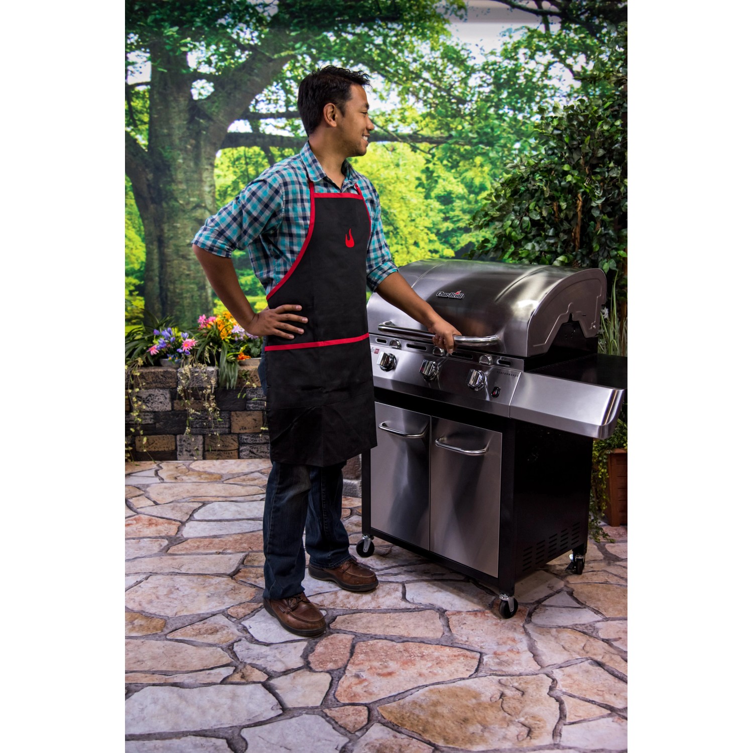 Grillschürze Aus Dickem Baumwoll-Twill – Volle Länge, Mit 2 Vordertaschen, Schwarz, Einheitsgröße
