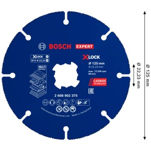 Disque à tronçonner Bosch Expert Multi Material X-Lock, Ø 125mm, pour meuleuses d'angle.