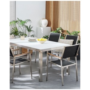 Set di sedie da giardino Beliani Grosseto, 6 pz, acciaio inox, nero. Sedie da giardino con braccioli in legno sintetico.